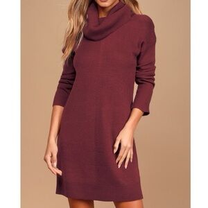 Lulus Tea Reader Sweater Dress Burgundy Red Womens Small Long Sleeve Cowl Neck